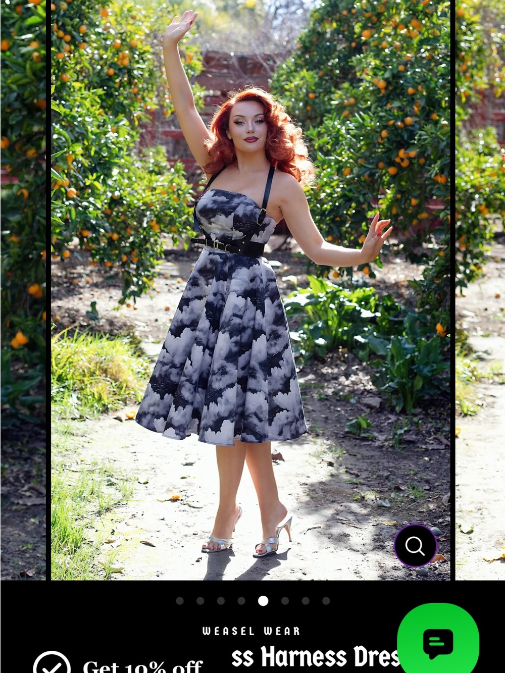 Black & White Cloud-Print Halter Midi Dress